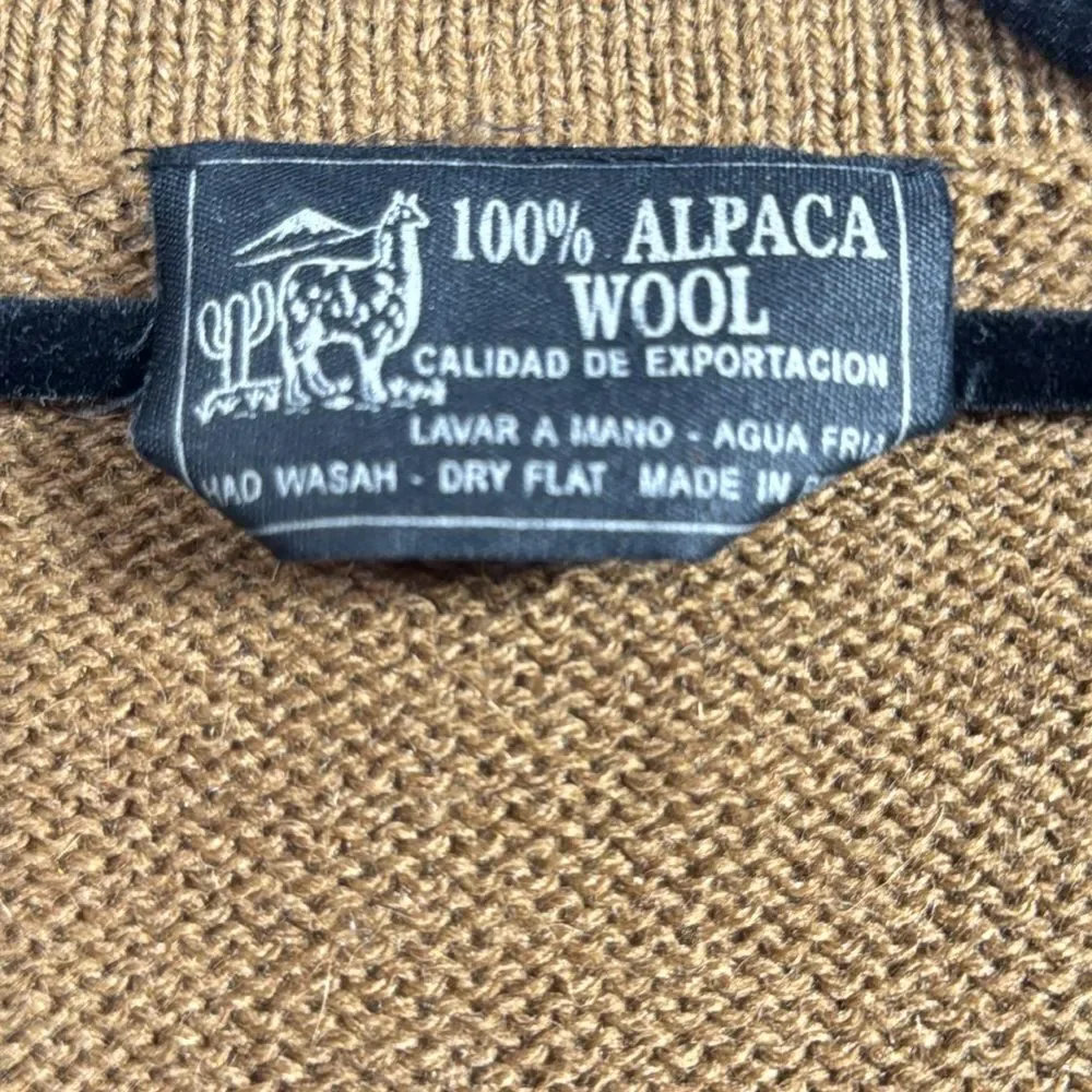 Alpaca Fina Wool 100% Tan Geometric Open Front Womens Peruvian Sweater Vest Cozy
